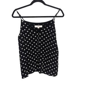 LOFT Medium Black Cream Printed Button Front V Neck Tank Top Camisole Ann Taylor